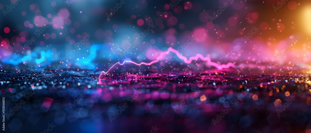 Poster Abstract vibrant background with colorful lights and shiny particles in dark space creating an energetic atmosphere