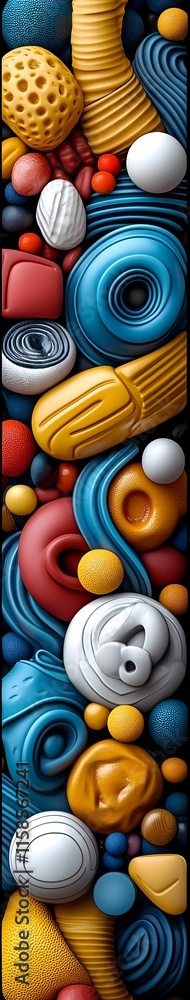 Poster vibrant playful geometry, a lively composition of colorful abstract shapes, inviting exploration and
