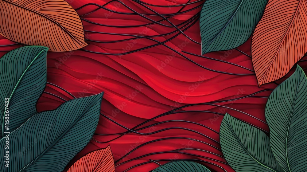 Poster rose leaves abstract background concept. a vibrant abstract design featuring colorful leaves on a te