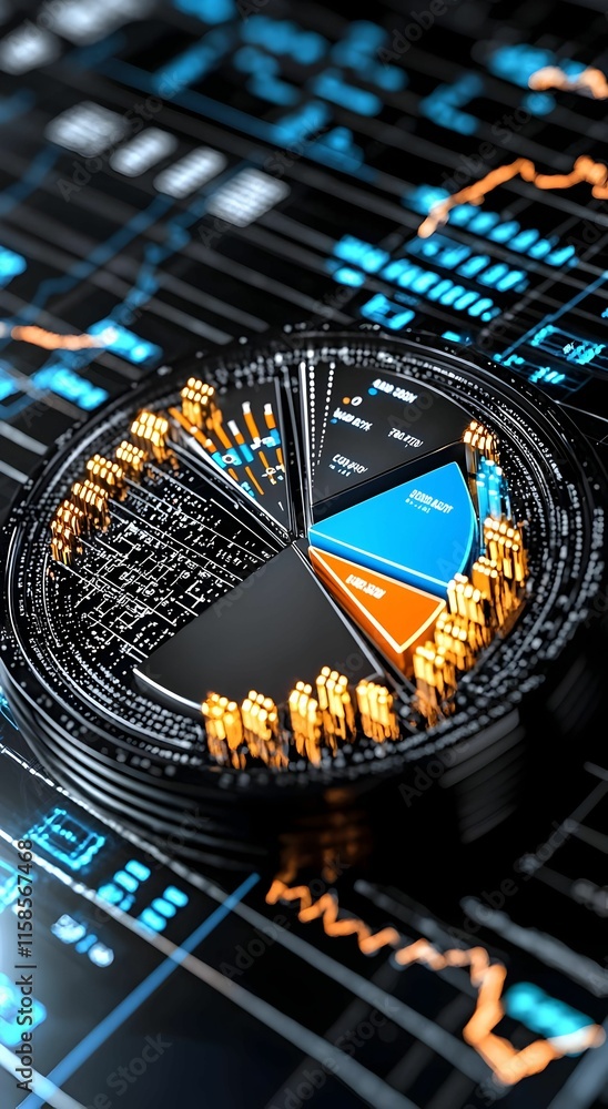 Poster vibrant pie chart illustrating data segmentation, showcasing distinct segments in bright colors for 