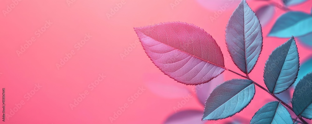 Poster rose leaves abstract background concept. a close-up of colorful leaves against a soft pink backgroun