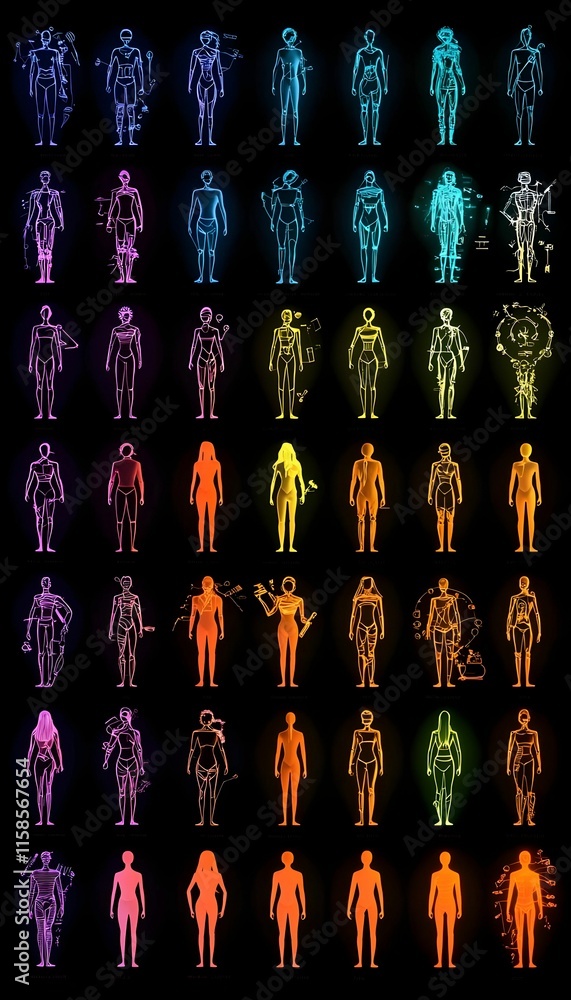 Poster vibrant silhouettes of diverse individuals, a striking display of unity and diversity, showcasing a 