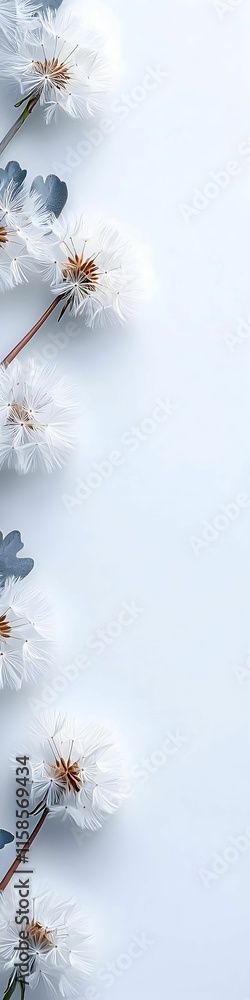 Poster dandelion fluff serenity, a soft, ethereal backdrop featuring delicate dandelion seeds drifting gent