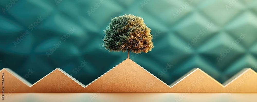 Aufkleber plane tree abstract background idea. a lone tree stands atop textured hills, symbolizing resilience 