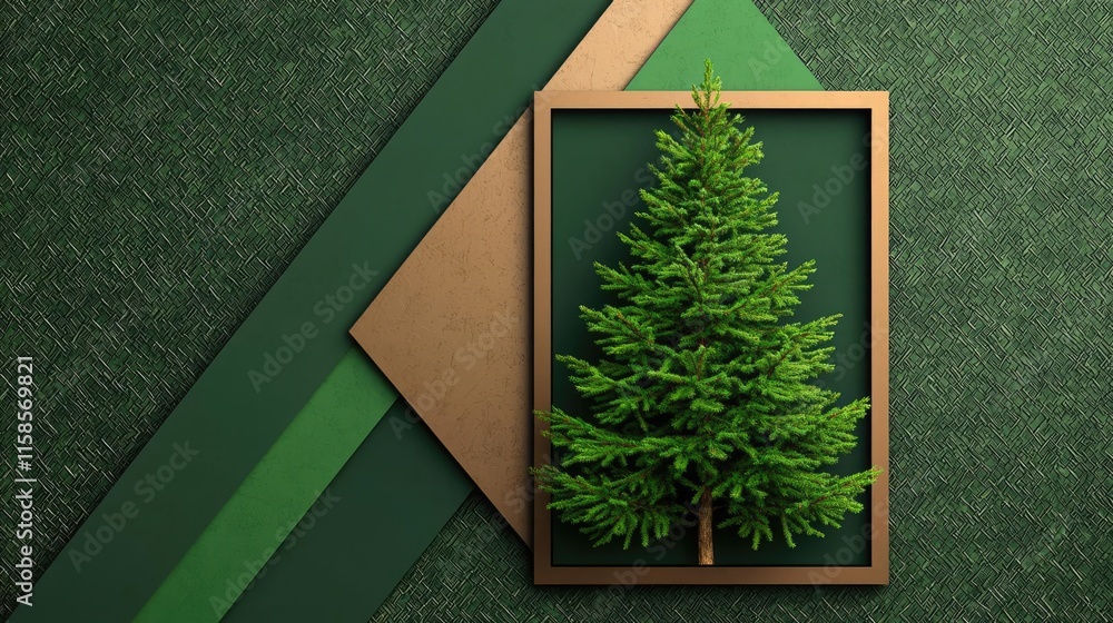 Aufkleber pine tree abstract background idea. a vibrant green tree framed with natural textures creating a fre