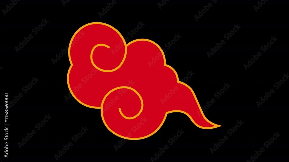 Poster set of animated 3d icons red clouds in chinese style. alpha channel