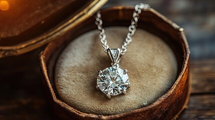 Elegant Silver Necklace with Brilliant Round Diamond Pendant Display
