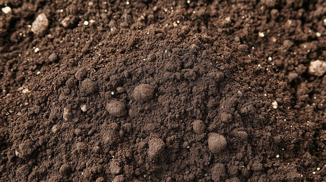 Bogata, urodzajna gleba w zbliżeniu, z drobnymi fragmentami organicznymi, emanująca zdrowiem i gotowością do uprawy roślin w idealnych warunkach.