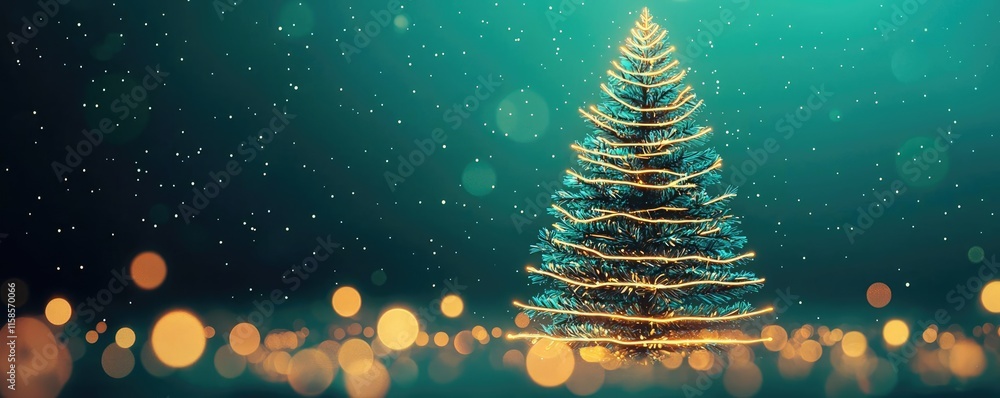 Poster pine tree abstract background idea. a beautifully decorated christmas tree glowing with fairy lights