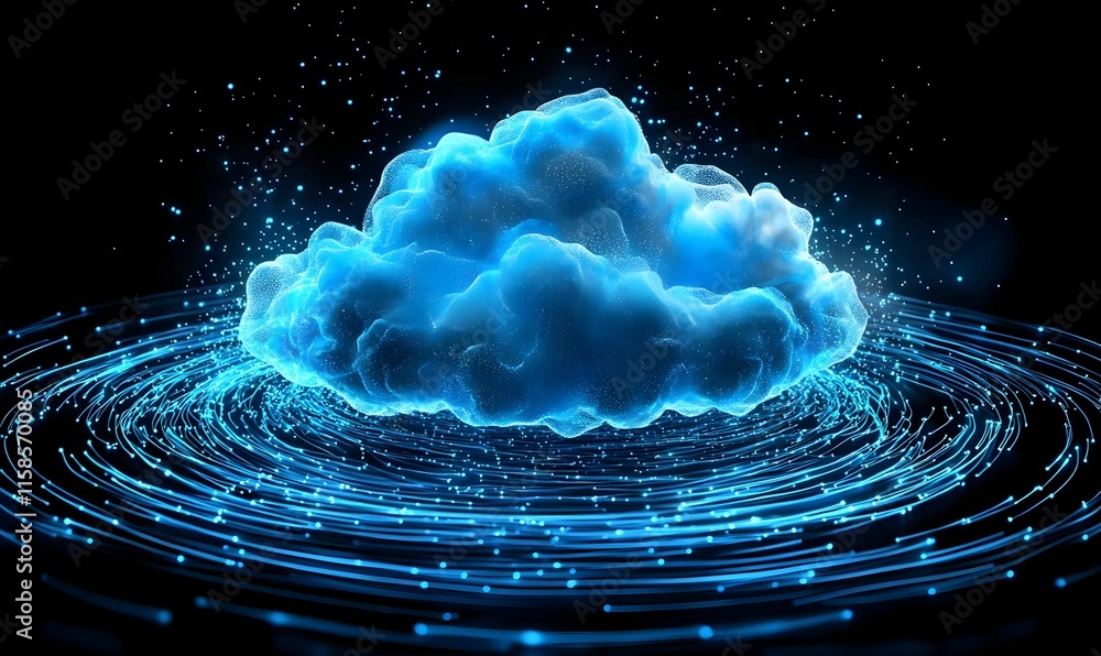 Poster digital cloud filled with vibrant data streams, symbolizing the flow of information and connectivity