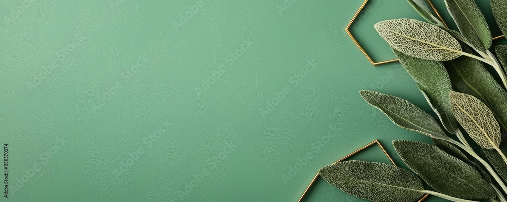Poster sage leaves abstract background concept. a serene background featuring green leaves and minimalistic