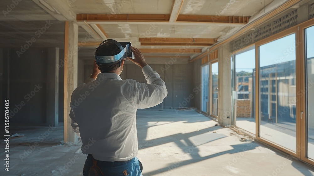 Aufkleber a real estate professional explores an expansive empty office space through virtual reality technolo