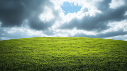 Fototapeta premium Rozległe wzgórza z soczystą zielenią, delikatnie falujące w harmonii z chmurami na niebie, oferujące spokojny i naturalny widok.