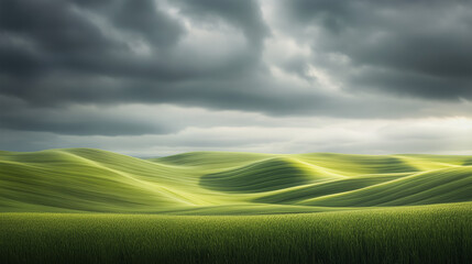 Obraz premium Rozległe wzgórza z soczystą zielenią, delikatnie falujące w harmonii z chmurami na niebie, oferujące spokojny i naturalny widok.