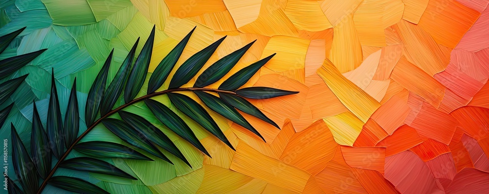 Poster palm leaves abstract background concept. a vibrant tropical leaf on a colorful abstract background o
