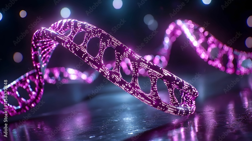 Poster digital dna helix model, intricate visualization of a dna structure intertwined with data points, sh