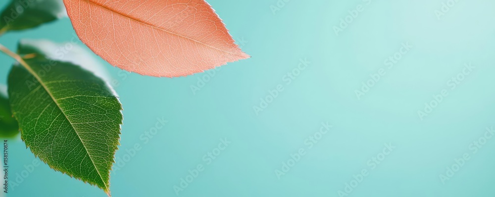 Poster Rose leaves abstract background concept. A close-up view of a delicate leaf with a vibrant background, showcasing nature's beauty.