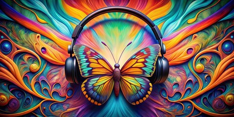 Fototapeta premium Abstract Butterfly Headphones Bird's Eye View: Surreal Colorful Wingscape