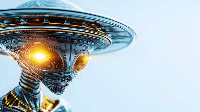 Futuristic Alien with Glowing Eyes and Spaceship