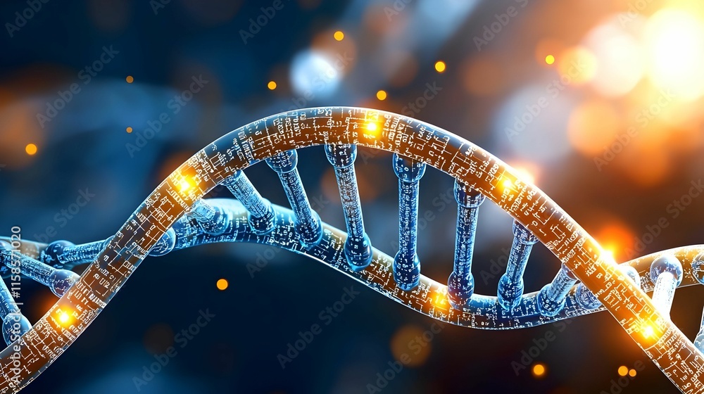 Poster digital dna helix visualization, a vibrant and intricate representation of a dna structure, showcasi