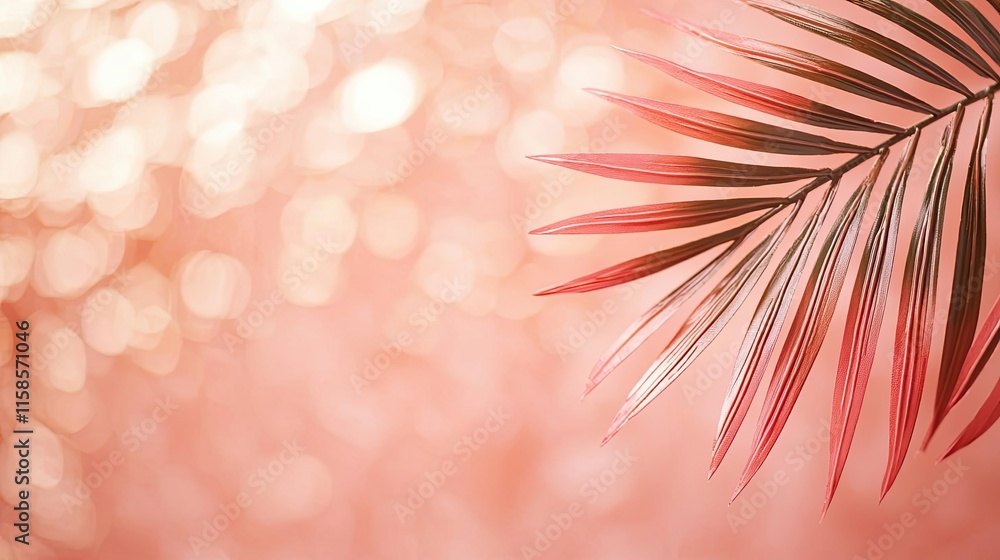 Poster palm leaves abstract background concept. a vibrant palm leaf against a soft pink bokeh background, e