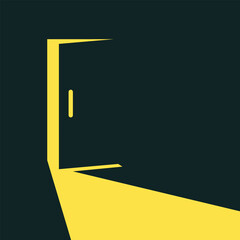 Open door with light icon in flat style. Dark room vector illustration on isolated background. Doorway entrance sign business concept.