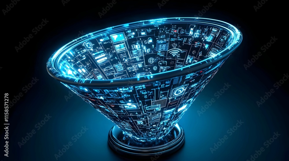 Poster digital transformation journey, visual representation of data integration, technology evolution, and