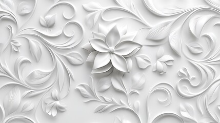 A seamless floral pattern with an elegant theme, combining soft curves and delicate details on a white canvas. 