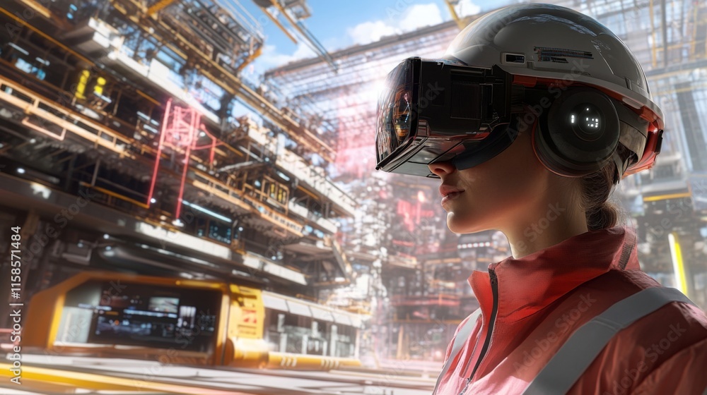 Poster a person wearing a virtual reality headset engages with digital real estate environments in a futuri