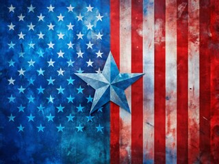 Naklejka premium Abstract Patriotism: Red Blue Split American Flag Stars Stripes Rule of Thirds Composition