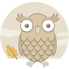 Cute brown owl. Banner of a cute owl with its big eyes open