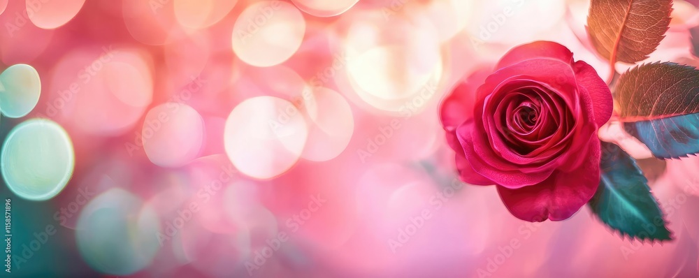 Aufkleber rose leaves abstract background concept. a vibrant pink rose surrounded by a softly blurred backgrou