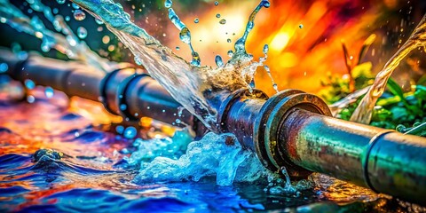 Fototapeta premium Abstract Water Leak Pipe Burst Spraying Generative AI Art Medium Shot
