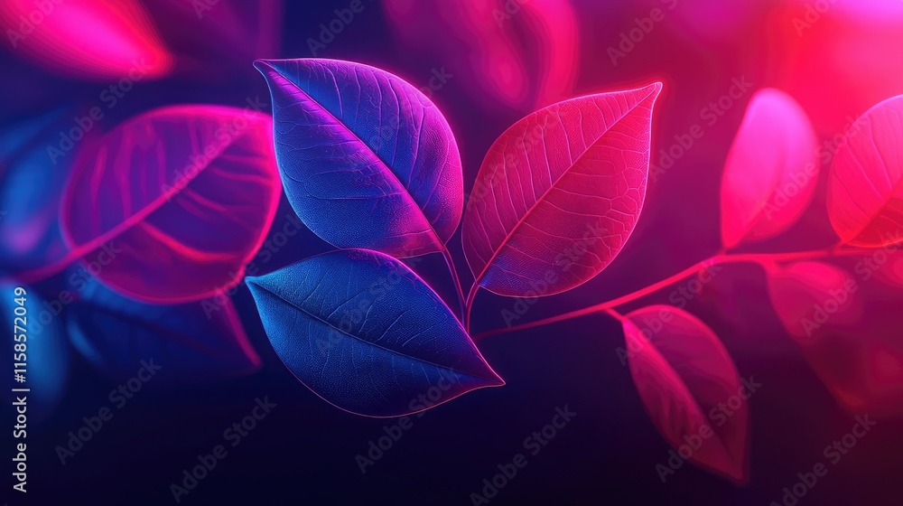Aufkleber rose leaves abstract background concept. vibrant leaves illuminated with neon colors creating a stun