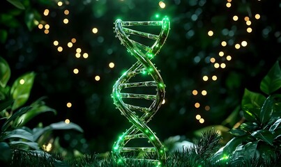 DNA helix symbolizing personalized medicine, intertwining genetic information with healthcare advancements, showcasing the future of tailored treatments.