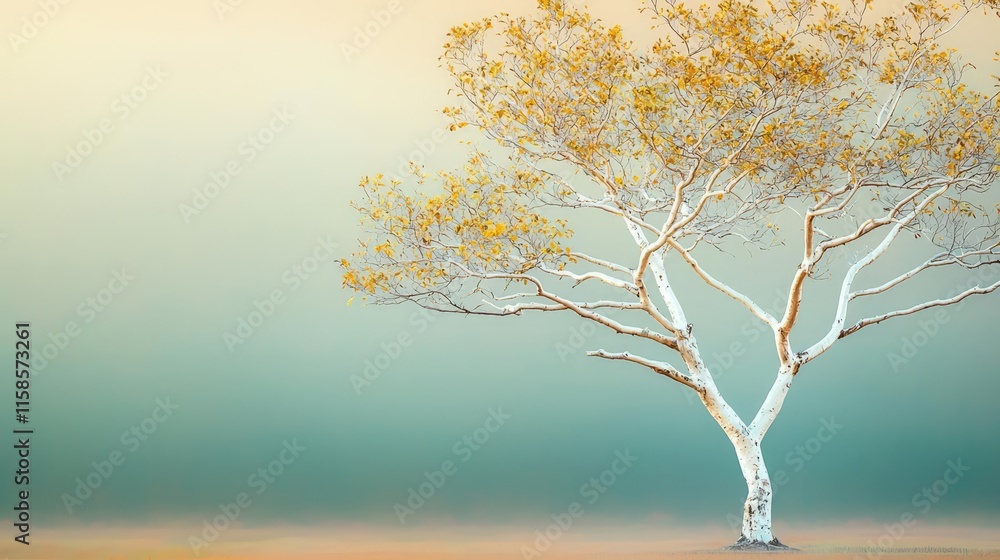 Poster plane tree abstract background idea. a serene tree stands gracefully against a soft, colorful backgr