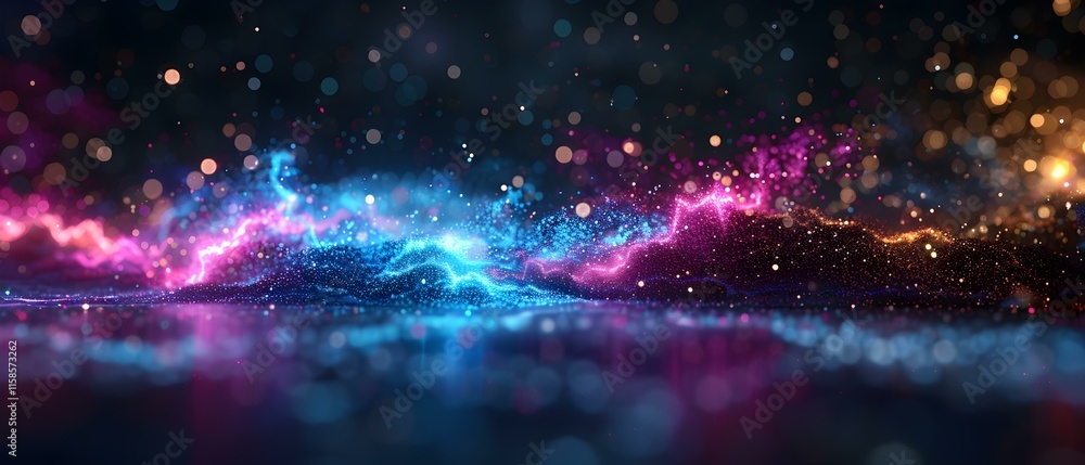 Poster vibrant abstract background with glowing lights and colorful particles creating a dreamy atmosphere