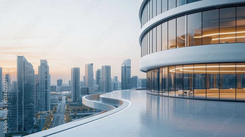 Poster futuristic business hub with customizable office spaces and stunning views