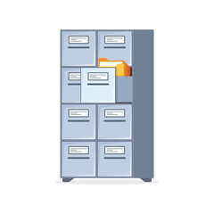 Office cabinet icon in flat style. Furniture storage vector illustration on isolated background. Drawer sign business concept.