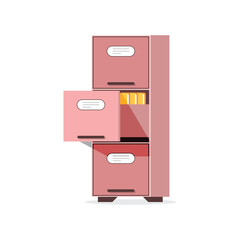 Office cabinet icon in flat style. Furniture storage vector illustration on isolated background. Drawer sign business concept.