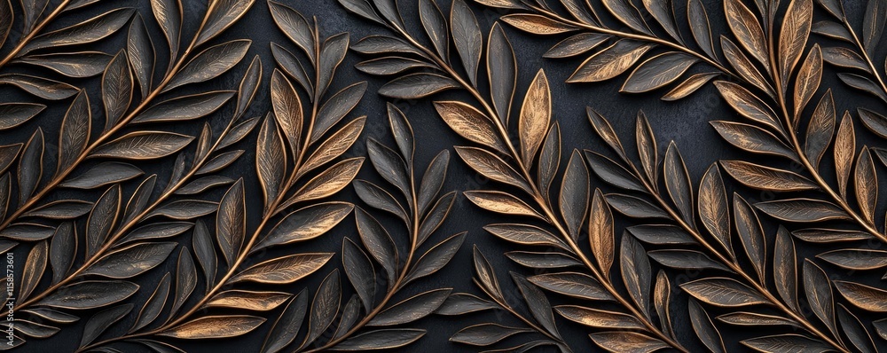 Aufkleber Pine tree abstract background idea. Intricate bronze leaf design, showcasing beautiful textures and patterns on a dark background.