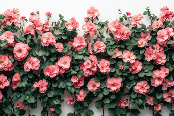 Fototapeta premium Pink Flower Arrangement, Vibrant Blooms with Lush Greenery, Minimalist Backdrop, for Commercial Usage