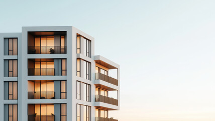 Modern luxury apartment building with large windows and balconies
