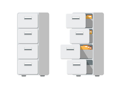 Office cabinet icon in flat style. Furniture storage vector illustration on isolated background. Drawer sign business concept.