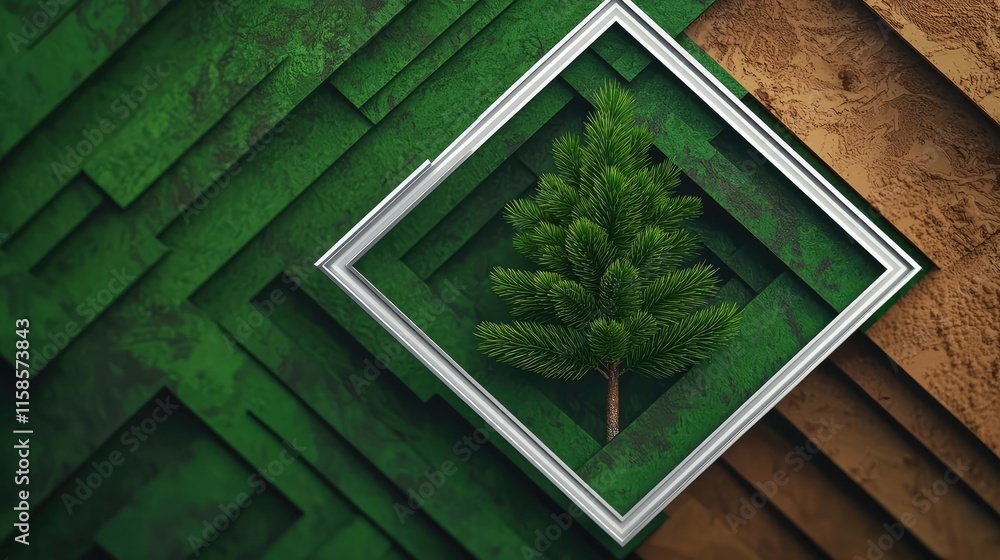 Poster pine tree abstract background idea. a framed green tree on a textured background showcasing nature's