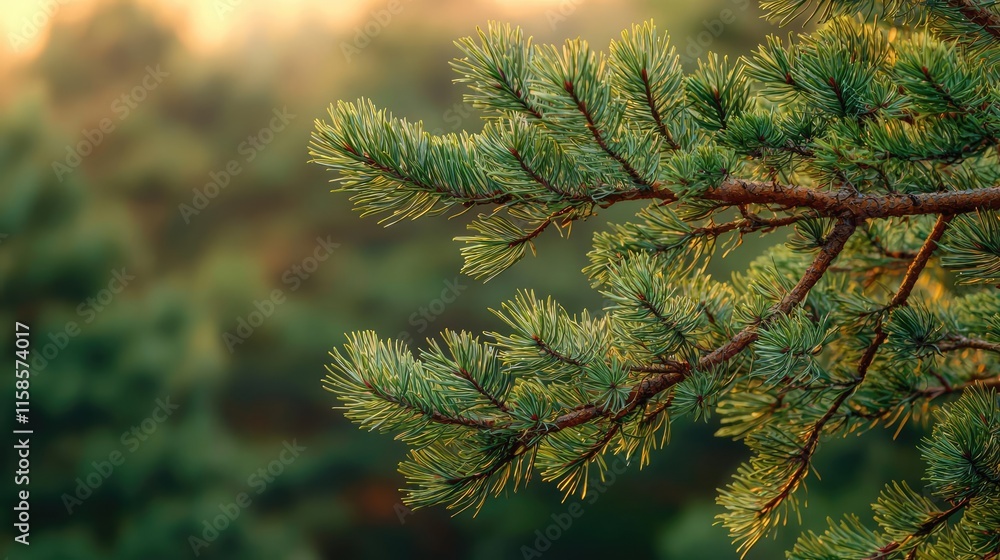Poster pine tree abstract background idea. close-up of a pine branch showcasing vibrant green needles in so