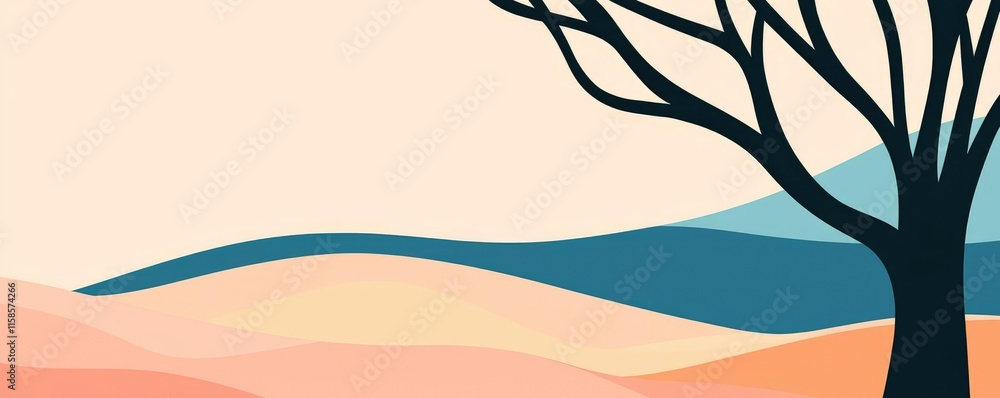 Aufkleber Plane tree abstract background idea. Abstract landscape illustration featuring a tree silhouette against soft colors.