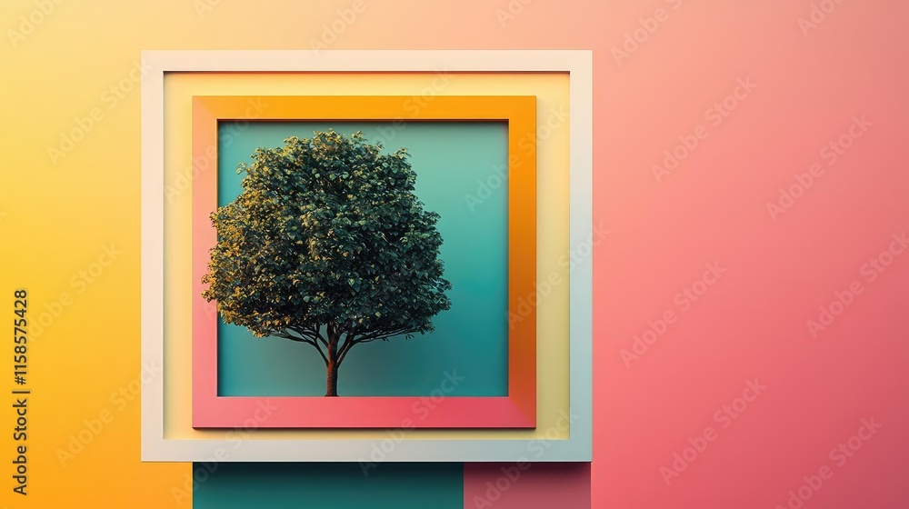 Poster plane tree abstract background idea. a vibrant tree framed in colorful geometric shapes, symbolizing