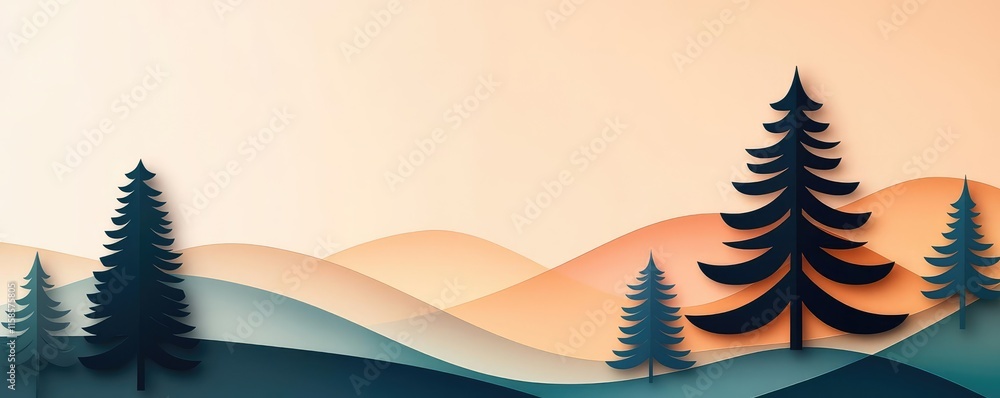 Poster pine tree abstract background idea. serene landscape featuring abstract trees and gentle hills in wa