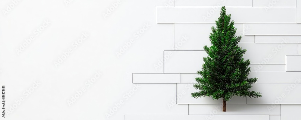 Poster pine tree abstract background idea. a minimalist view of a small green tree against a white backgrou